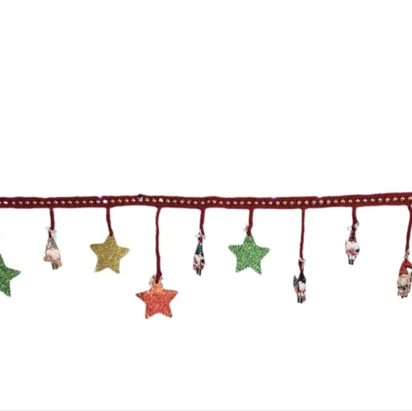 Hand Crafted Gold Beaded Garland Red Crochet Handmade Holiday Gnome decor 6-Feet - Picture 6 of 17